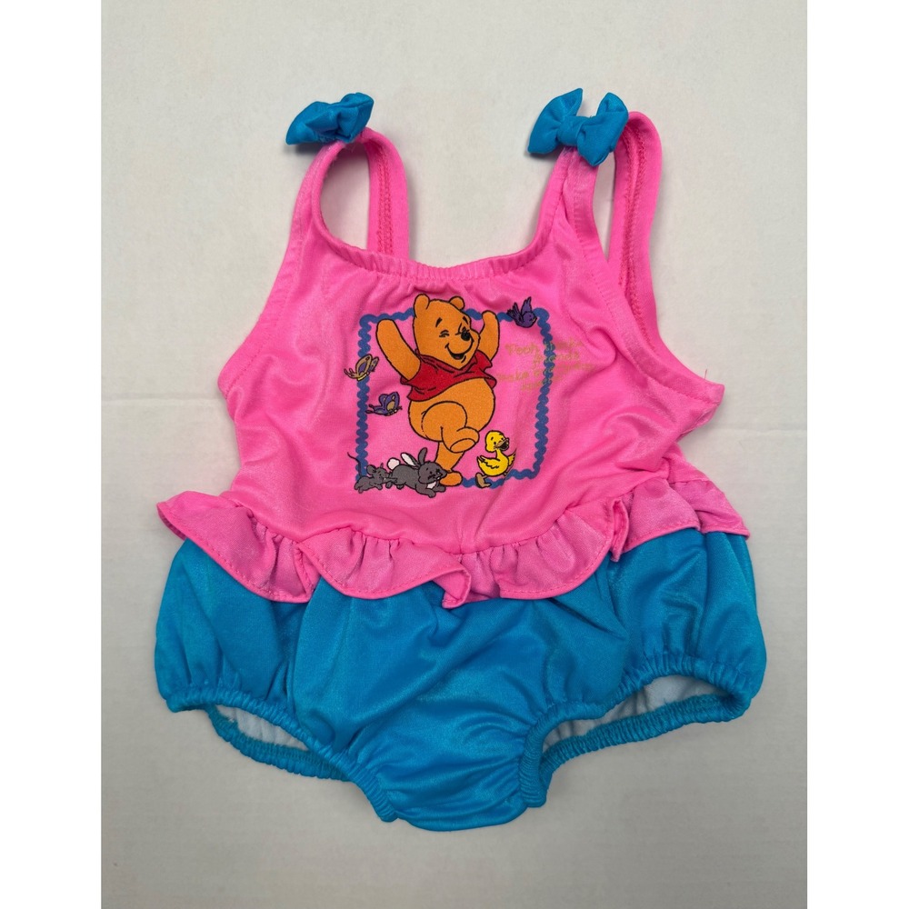 Disney Pooh Swimsuit Winnie the Pooh 18 Months Pink Blue Vintage Ruffle Bows